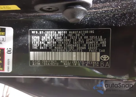 2018 Toyota Corolla Le из США, поврежденный, VIN 5YFBURHE9JP741773